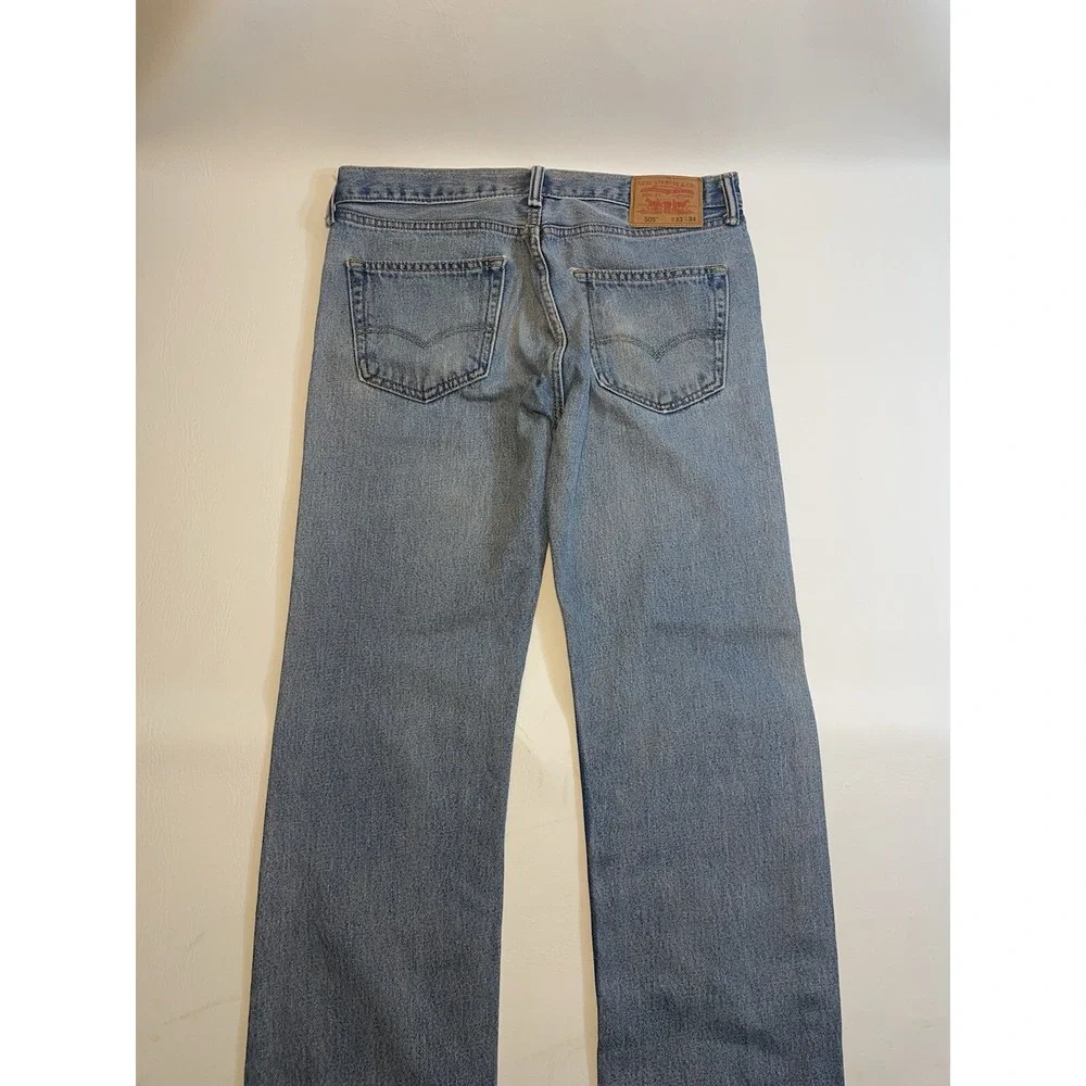 Levis 505 Jeans W34 L33 Mens Light Blue Regular Straight Fit Vintage Denim